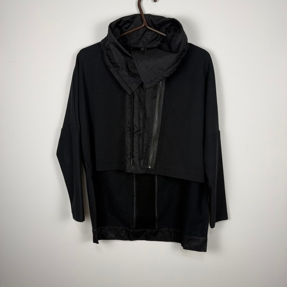 Stella Carakasi Black Mixed‎ Media Asymmetrical Zip Funnel Neck Jacket S/M